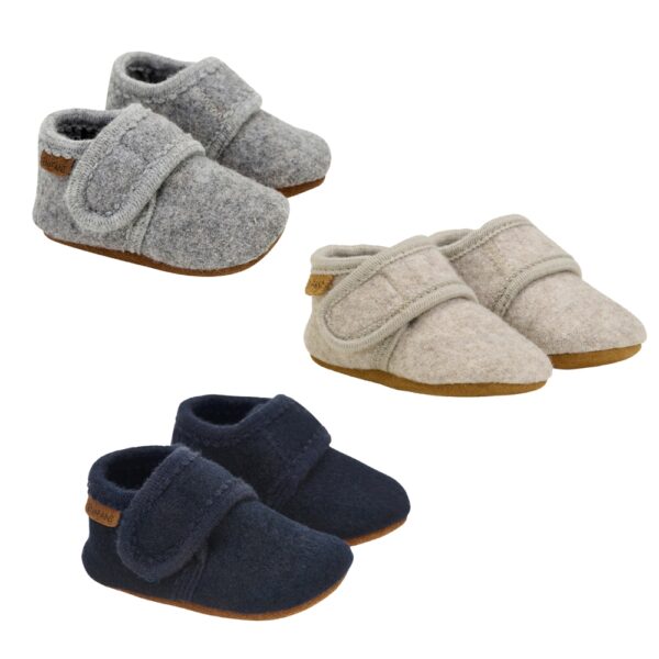 Enfant wollen babyslofjes navy, sand melange, grey melange