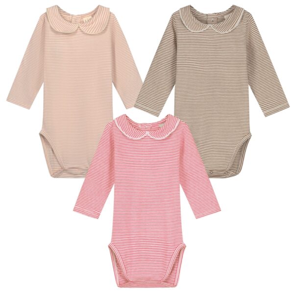 Gray Label romper met lange mouwen en kraag gestreept cherry, pink, biscuit